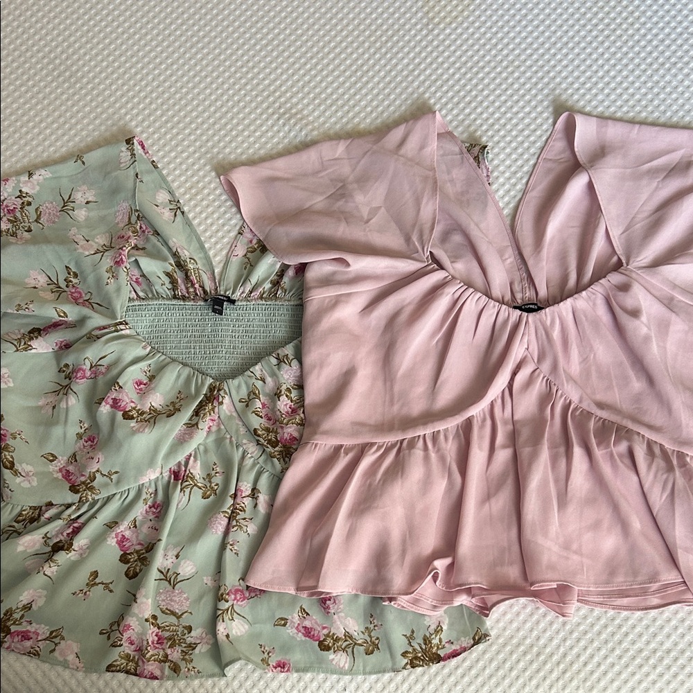Express Floral Green and Pink Blouses
